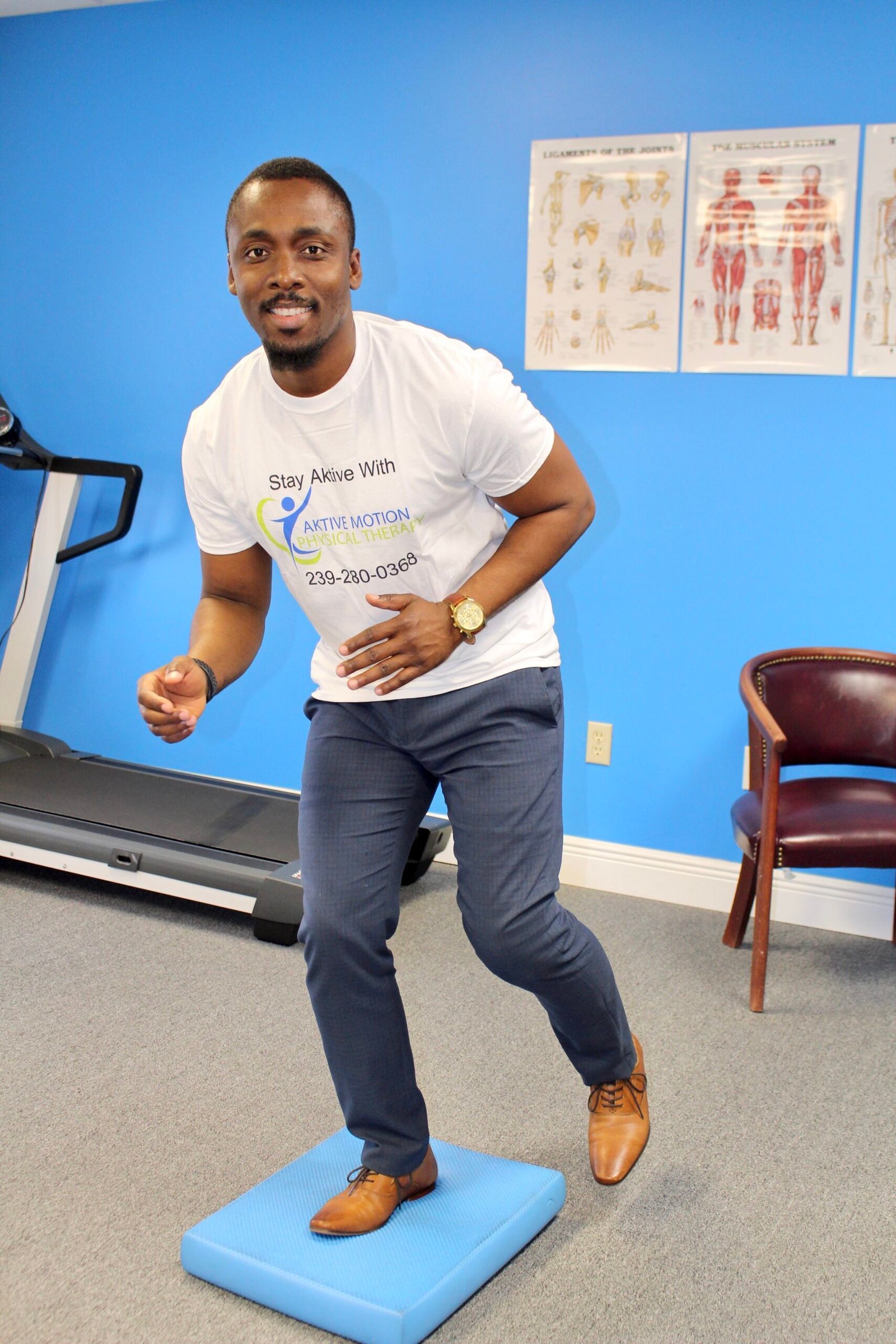 Dr. Jean Dornevil demonstrating a balance exercise